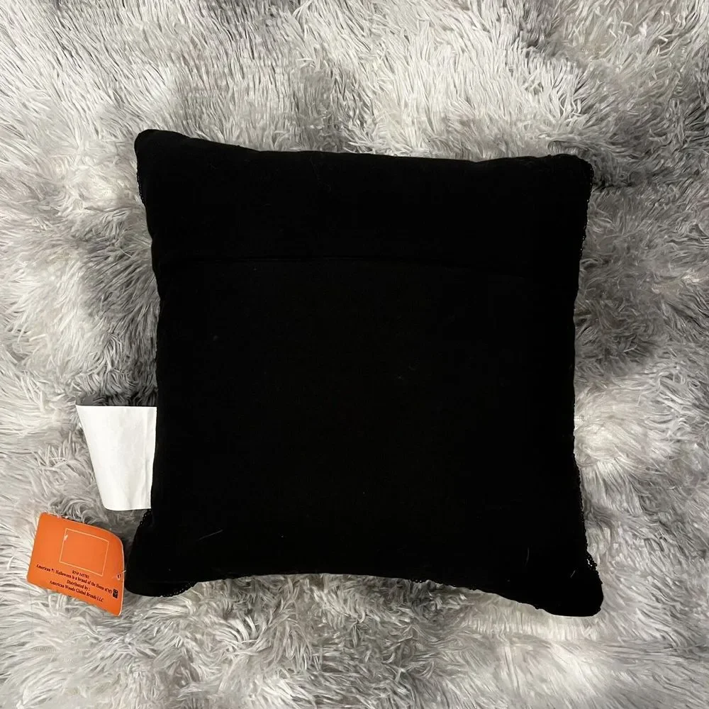 Spooky White‎ Ghost Ghoul Halloween Beaded Sequins Decorative Pillow Black